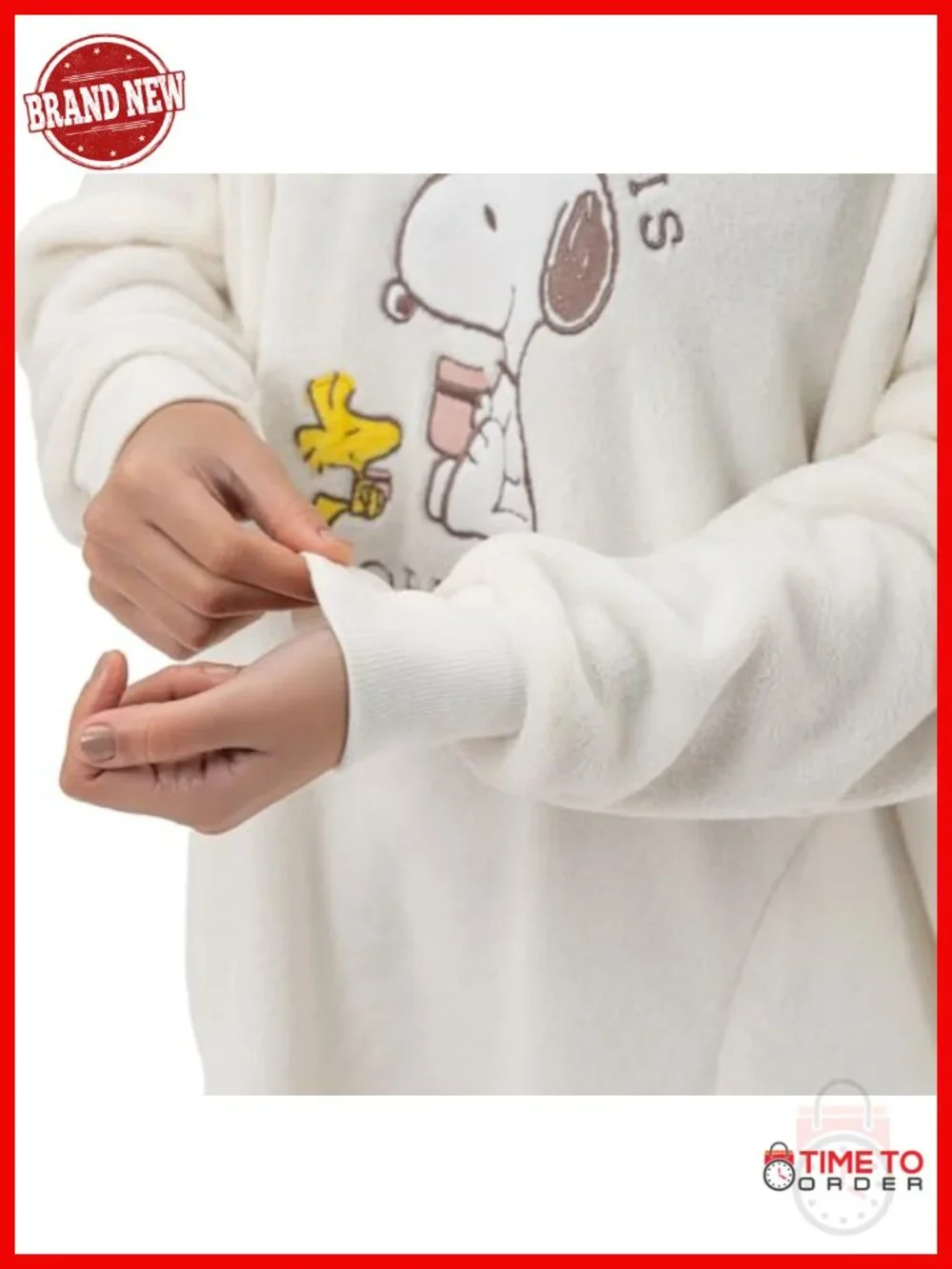 Oversized Embroidered Snoopy Fleece Pullover Sweatshirt - Ultra Soft